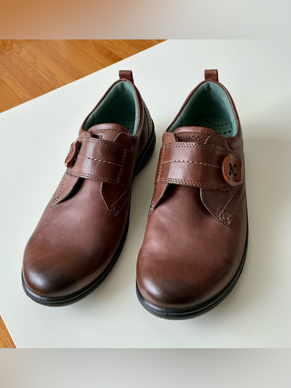 ECCO Women Clay Brown Leather Strap Loafers Ergonomic Mother US 8.5 Comfort EU39